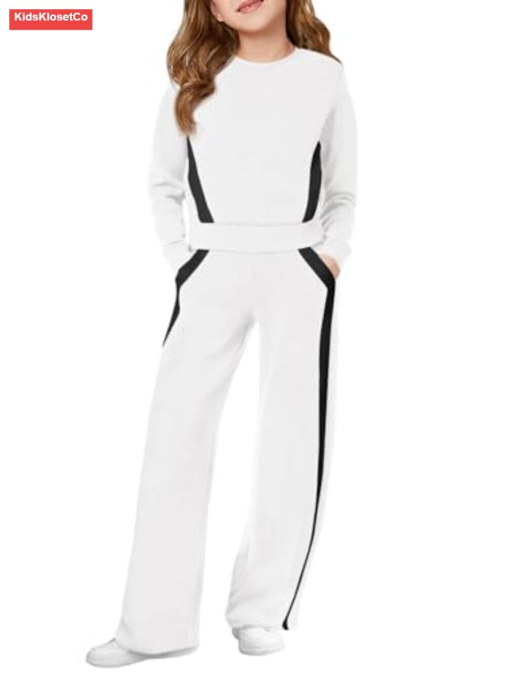 Girls 2-Piece Long Sleeve Sweatsuit Set Crew Neck Sweathshirt & Pants